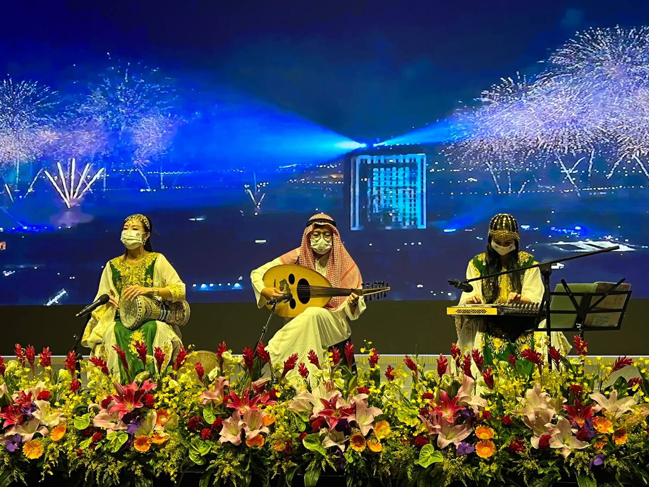 沙烏地阿拉伯駐台商務辦事處於慶祝建國92週年晚宴現場安排樂團演奏阿拉伯傳統音樂。圖片來源：亞西及非洲司