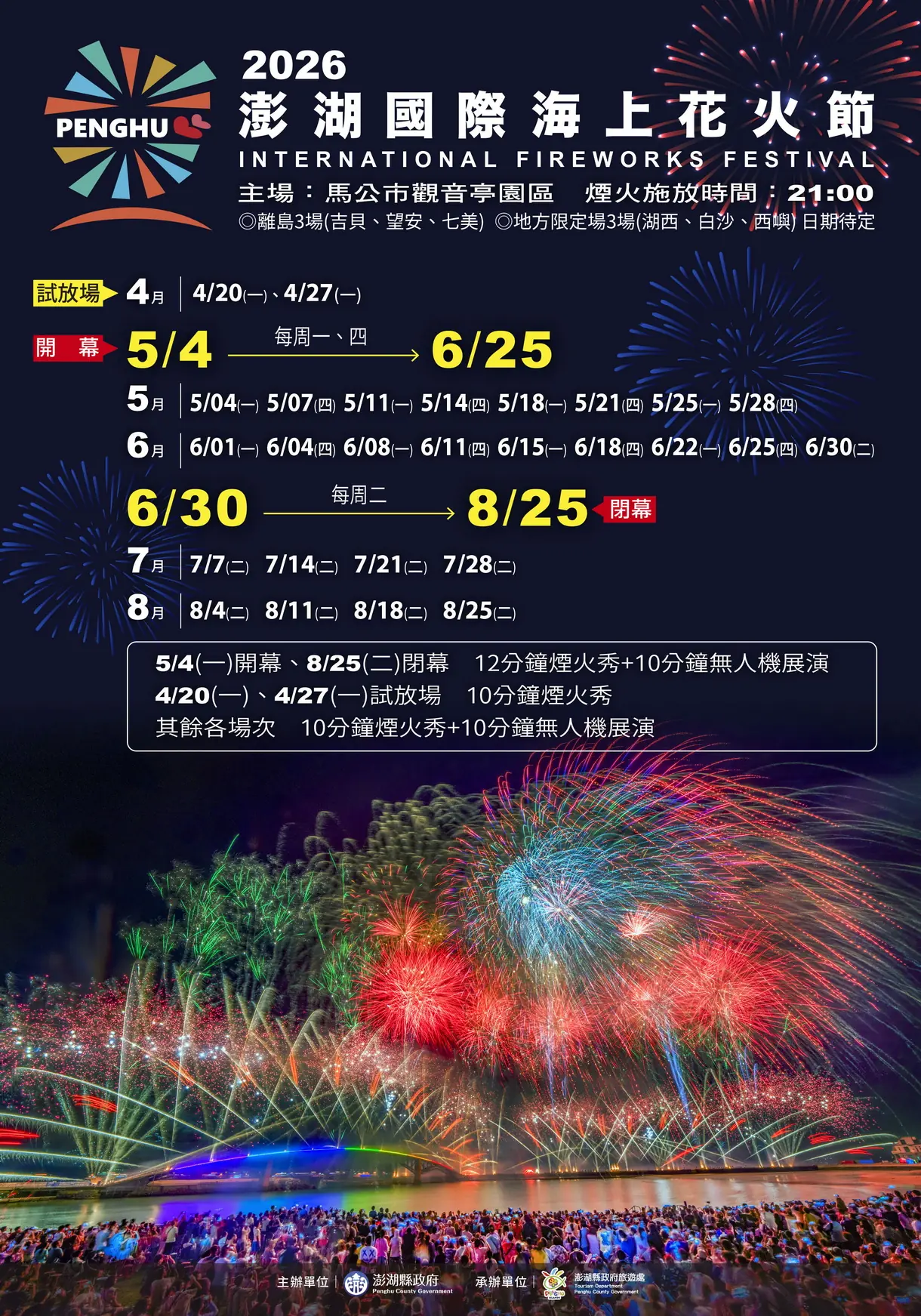 追花火,更要住好宿!2026澎湖花火節住宿首選「PGAA澎湖旅宿金質獎」認證旅宿 1 2026年澎湖國際海上花火節-七龍珠Z 澎湖夏日花火大會-時程表